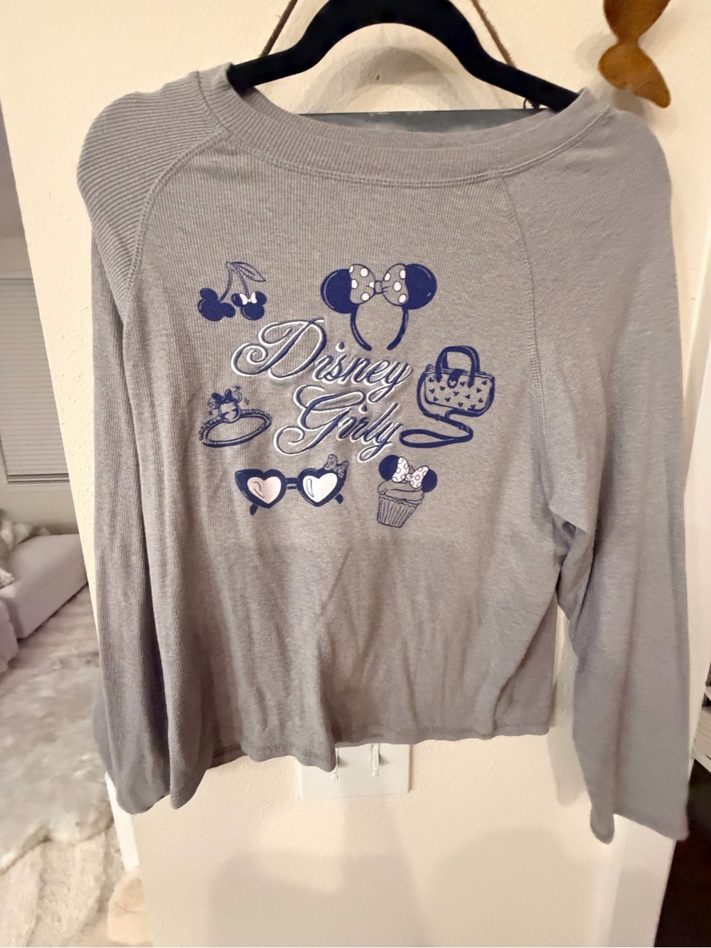 Disney Long Sleeve Tee - Light Gray with Navy Print